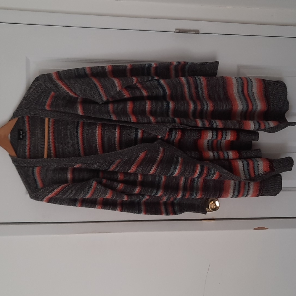 Torrid cardigan, grey with colorful stripes, size 1